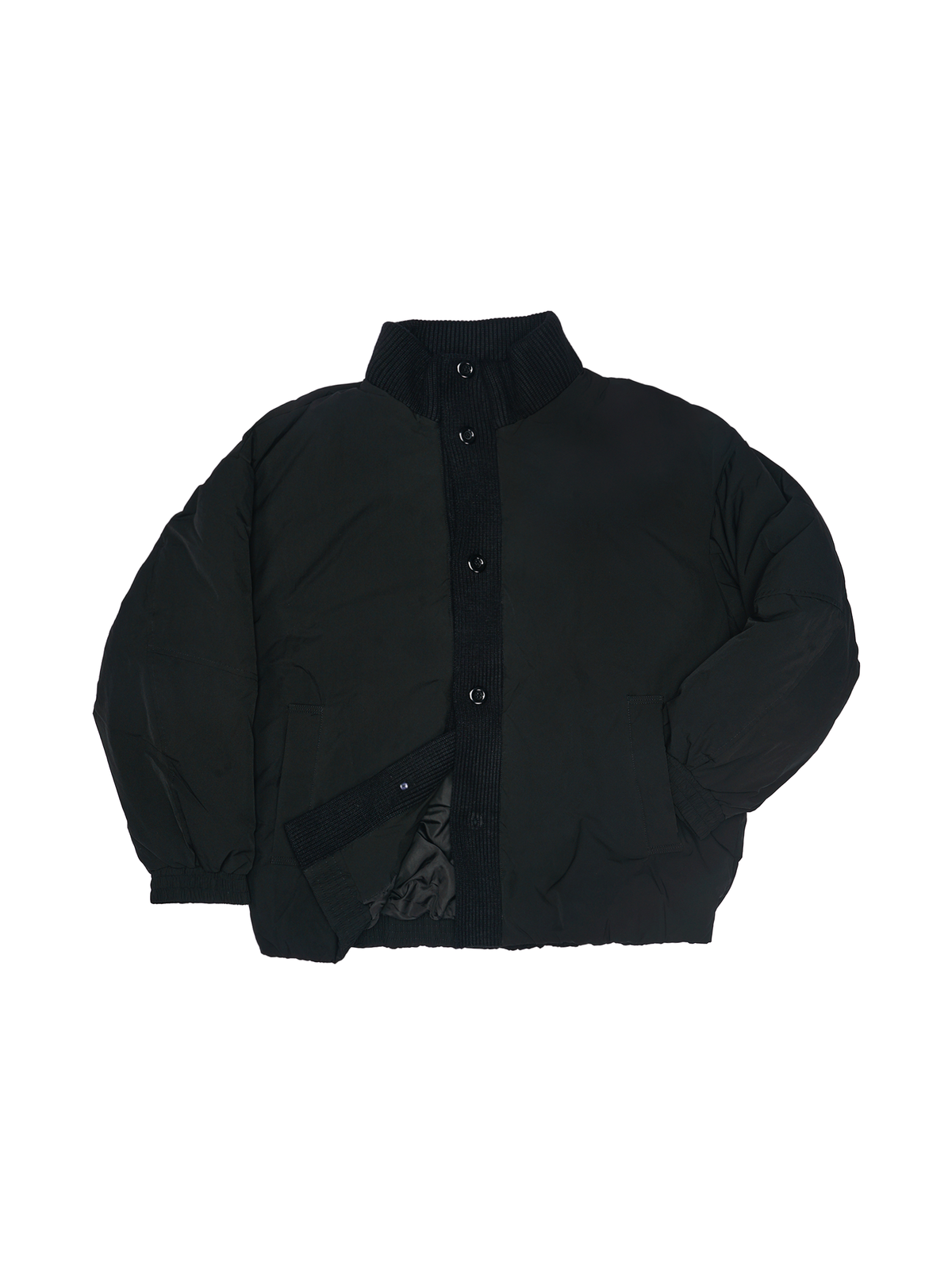 Rib Panel Down Blouson in Black