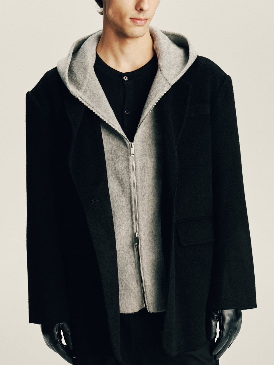 ‘Plan B’ Wool Hooded Blazer detail