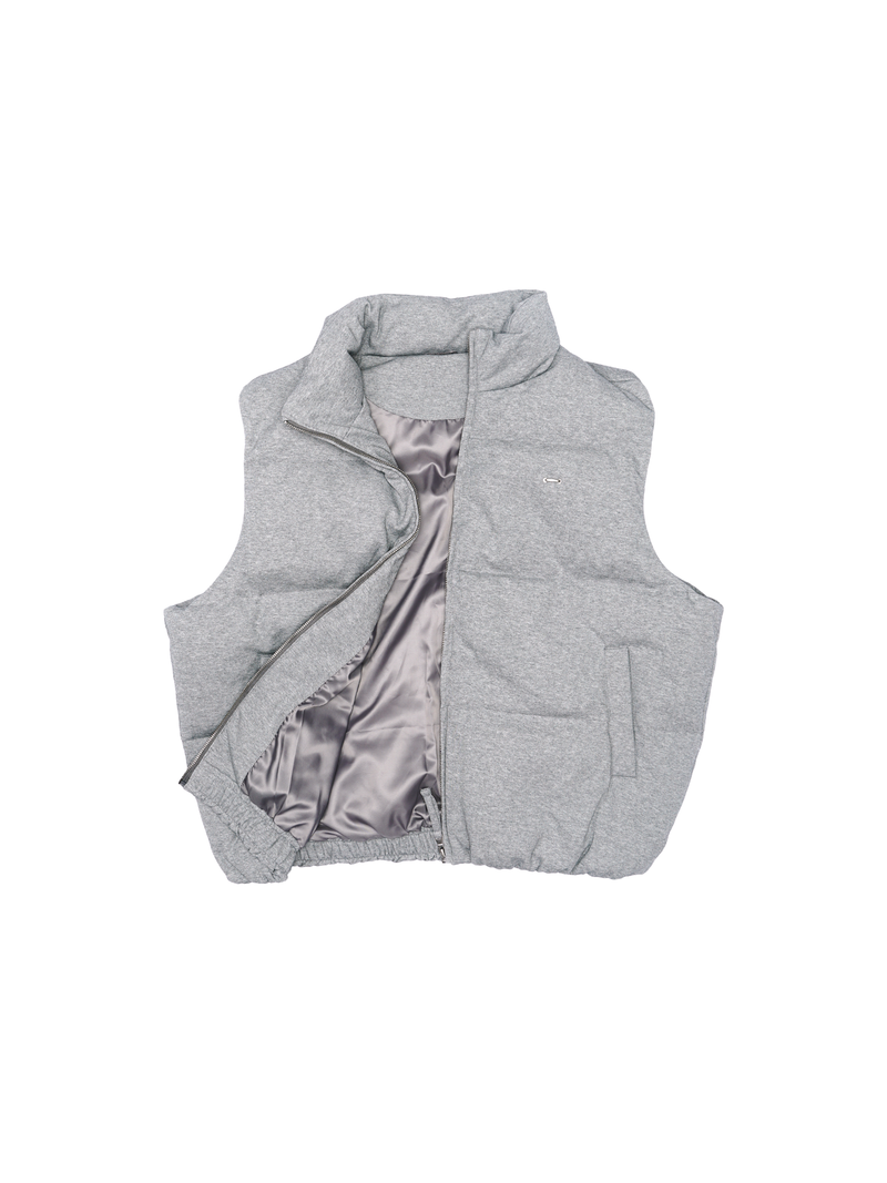 High Collar Down Vest in Heather Grey