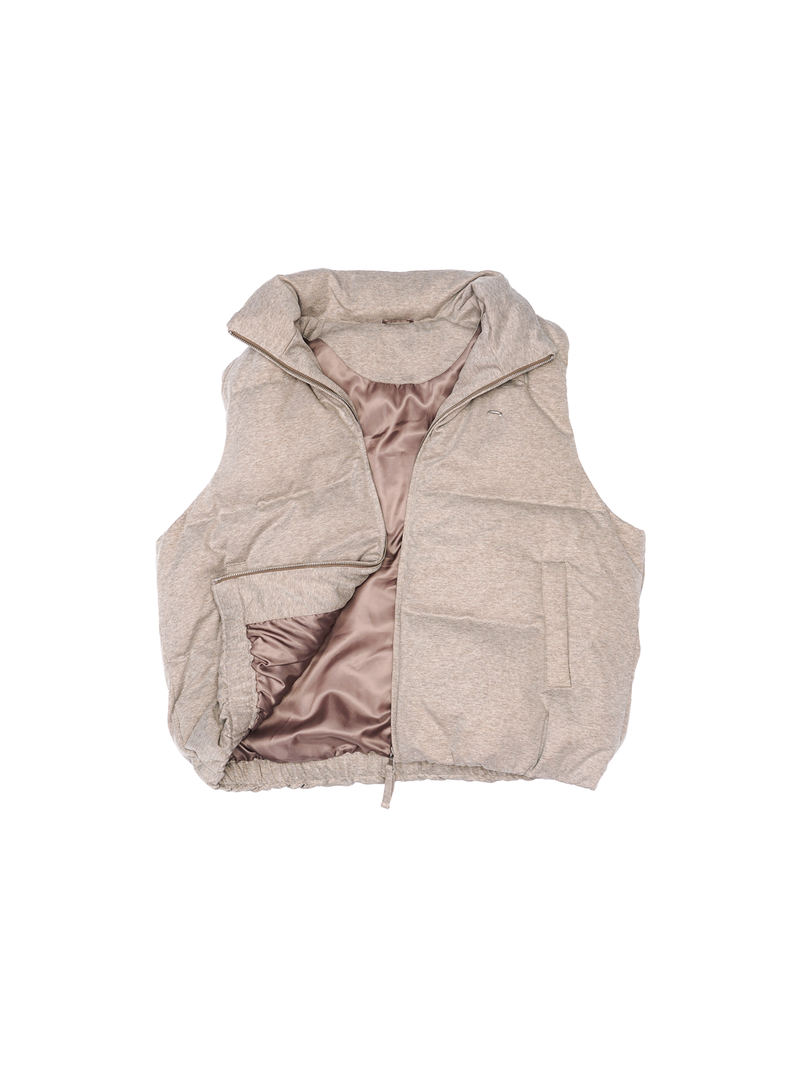 High Collar Down Vest in Khaki