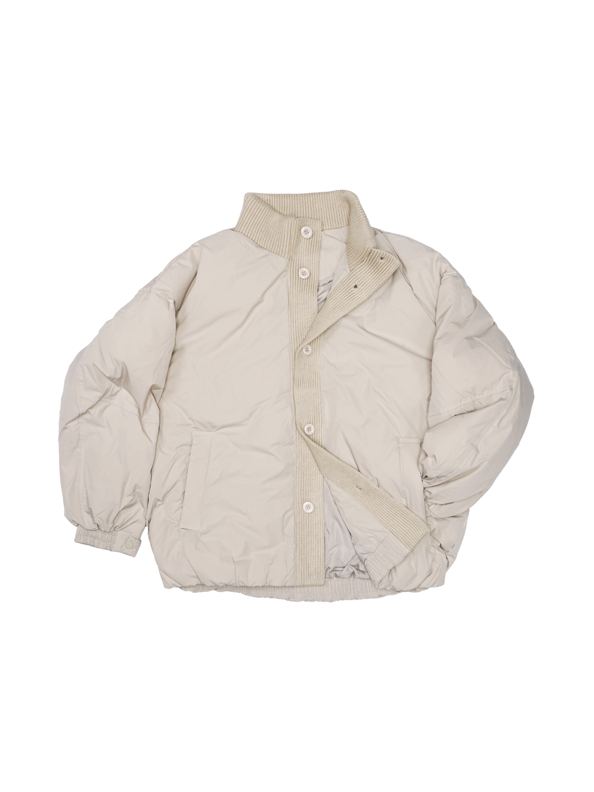 Rib Panel Down Blouson in Beige